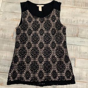 BR BANANA REPUBLIC Tank Top sleeveless crocheted overlay lace Size XSP